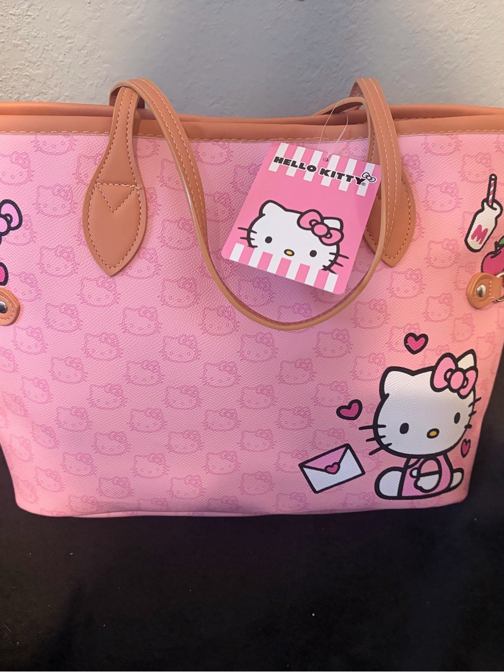 Hello Kitty Pink Tote with Tan Handles and Cute Character Art